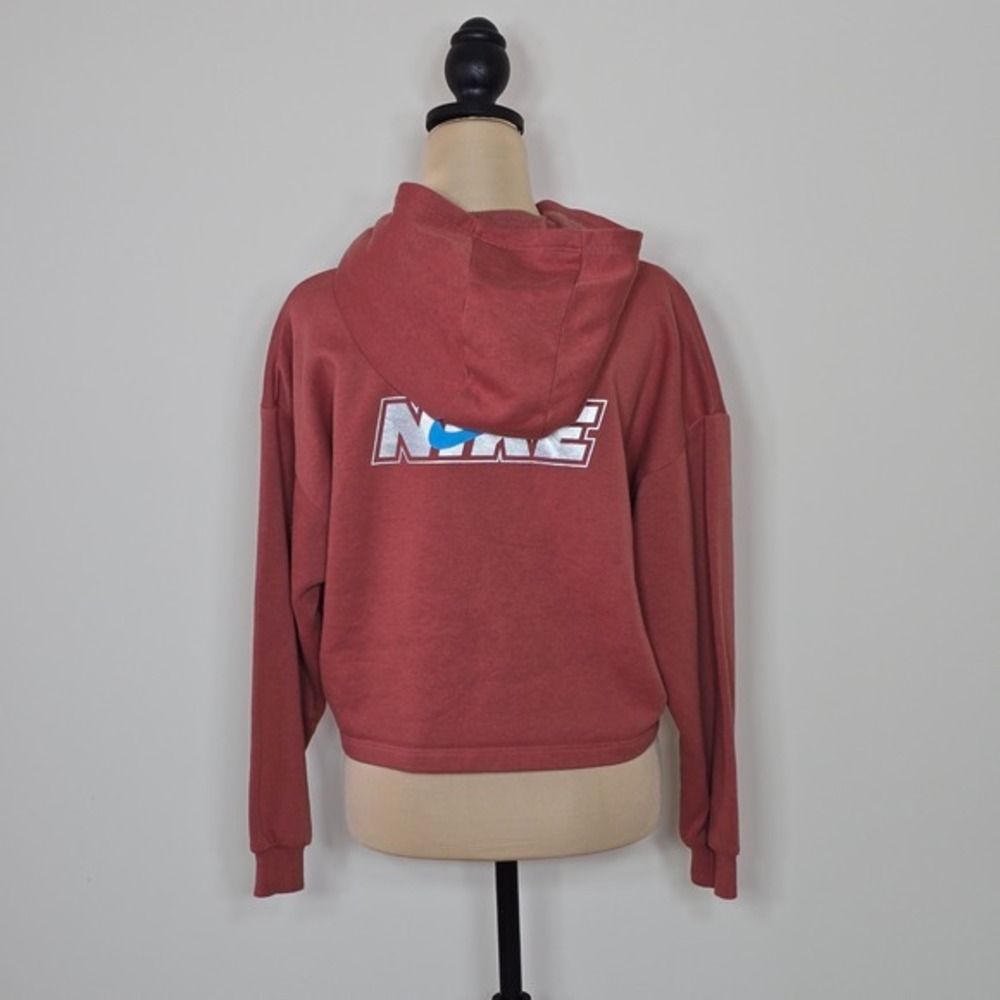 Nike‎ Kids Cropped Hoodie Canyon Rust Blue Silver Swoosh Pullover Size XL - Picture 2 of 7